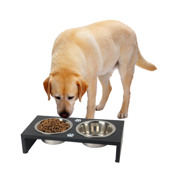 PAWISE Elevated Pet Feeder, Raised Dog Feeder Stainless Steel Bowl with Wooden Frame