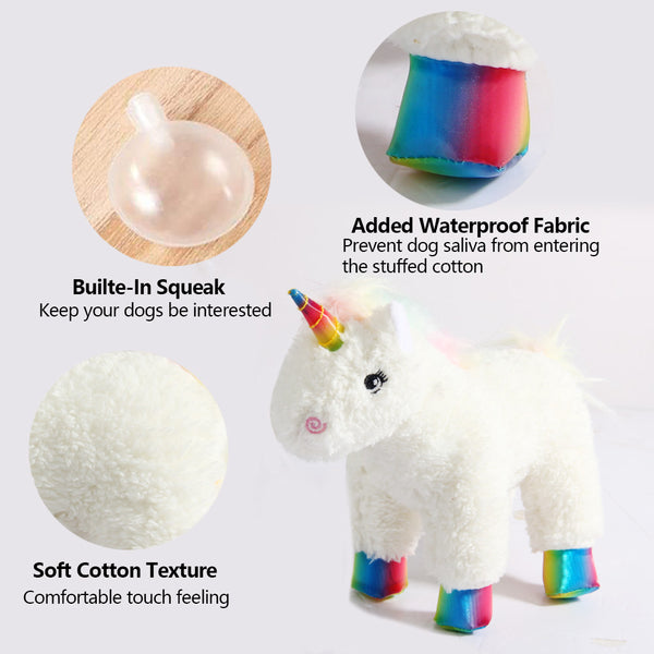 PAWISE Squeaky Pet Dog Toy Plush Dog Toy for Puppy Unicorn Animal Puppy Fetch Interactive Play