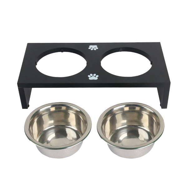 PAWISE Elevated Pet Feeder, Raised Dog Feeder Stainless Steel Bowl with Wooden Frame