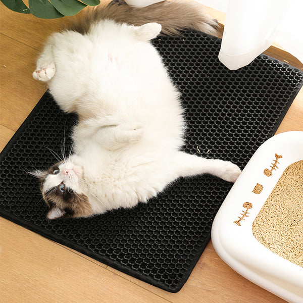 PAWISE Cat Litter Mat Honeycomb Double Layer Waterproof Trapping Mat for Litter Boxes Easy to Clean