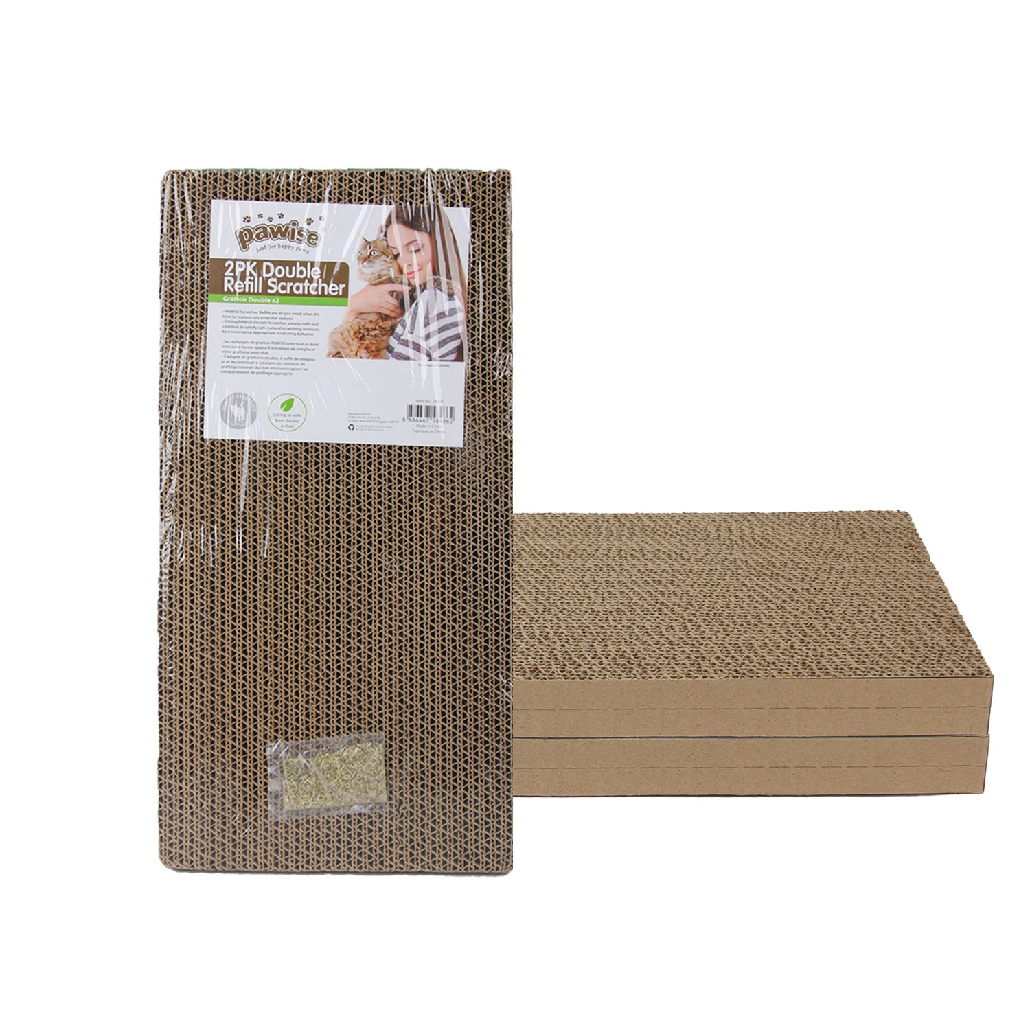 PAWISE 2PK Double Refill Scratcher Pad Recycled Corrugated Cat Scratching Pads