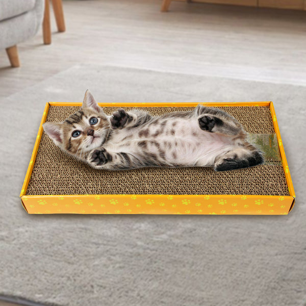 PAWISE Cat Scratcher Floor Cardboard Scratching Lounge Reversible Kitty Relaxing Scratching Pad Interactive Toy