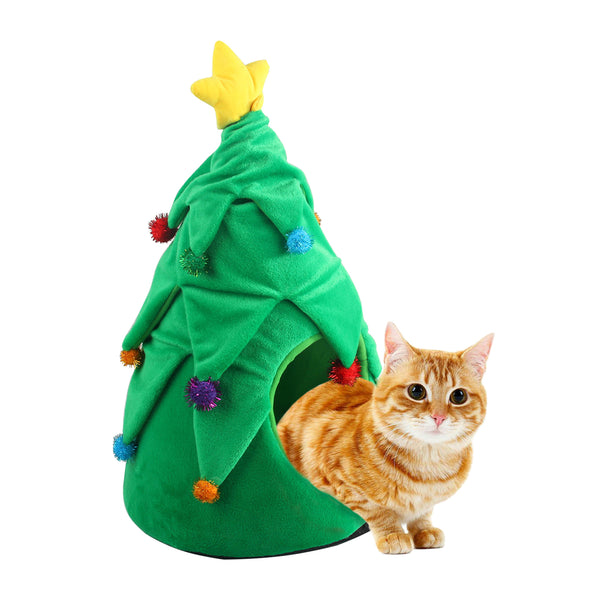 PAWISE Christmas Tree Cat Cave Bed, Kitten Cozy Tent for Indoor Cats