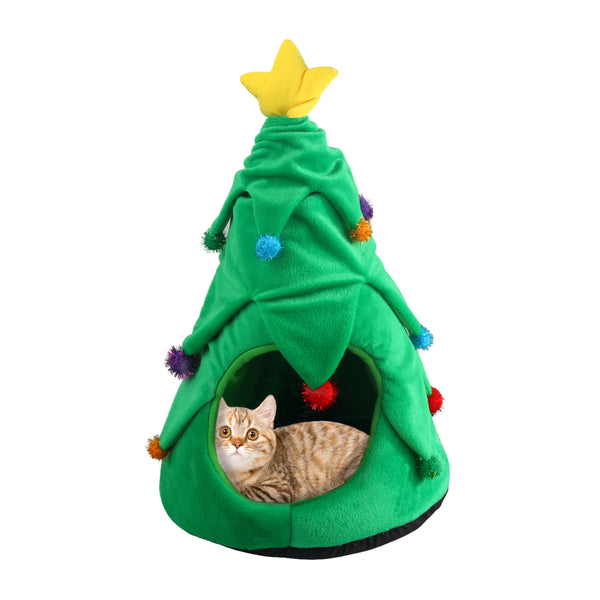 PAWISE Christmas Tree Cat Cave Bed, Kitten Cozy Tent for Indoor Cats